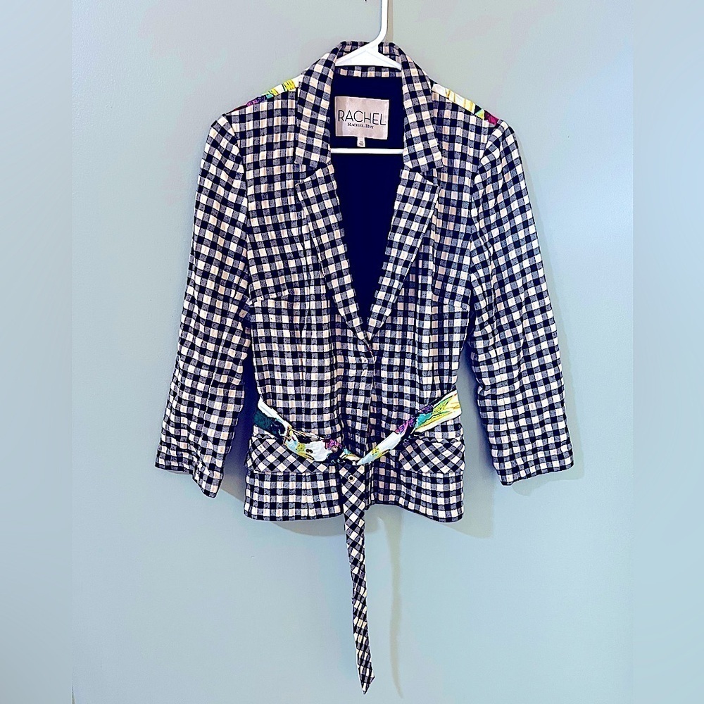 Rachel Roy rare plaid blazer with belt floral detailing to back and belt size 10